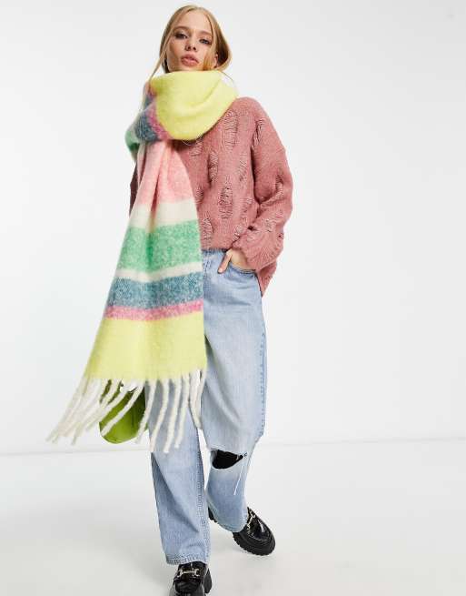 Only color block tassel scarf in bright stripe