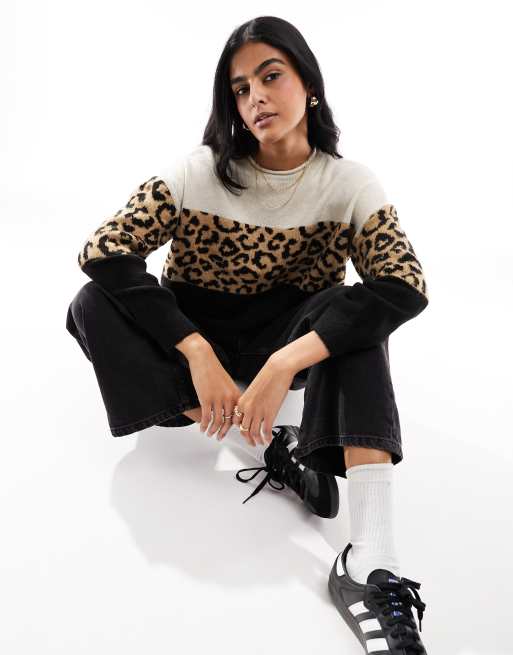 ONLY colourblock jumper in animal print ASOS