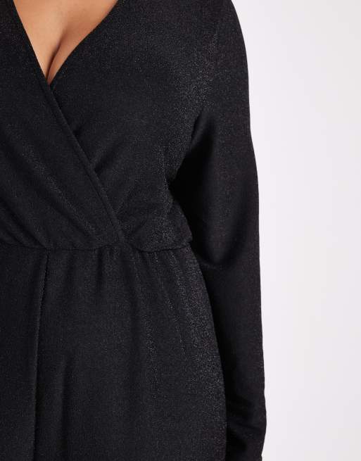 ONLY combinaison Curve à cache-cœur, jambes larges, pailletée, noire, 4 de 4