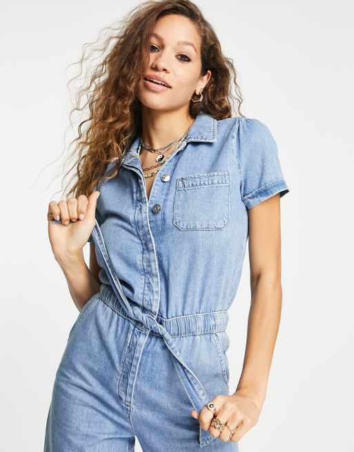 Only Combinaison nou e la taille en jean Bleu clair ASOS