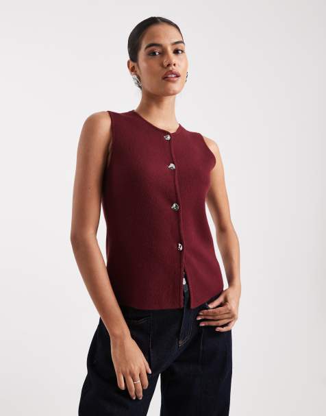 ONLY - Compact gebreid gilet met split in bordeauxrood - view 1