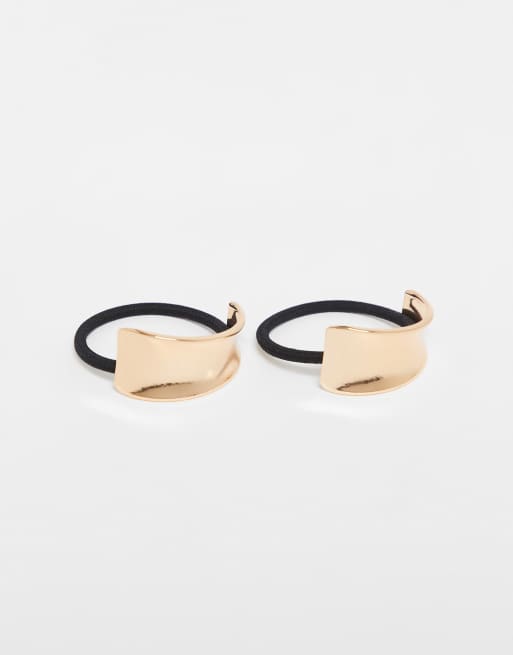 ONLY - Confezione da 2 elastici per capelli con dettaglio in metallo asimmetrico dorato