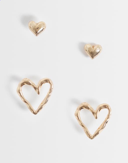 ONLY - Confezione da 2 paia di orecchini color oro con cuori