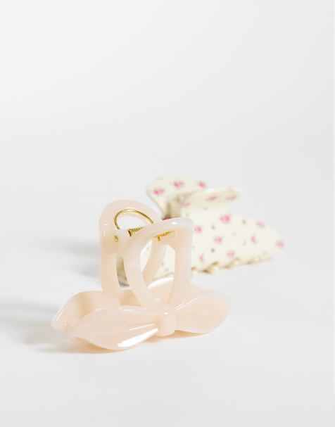 ONLY - Confezione da 2 pinze per capelli bianche con fiocco e fiori - view 1