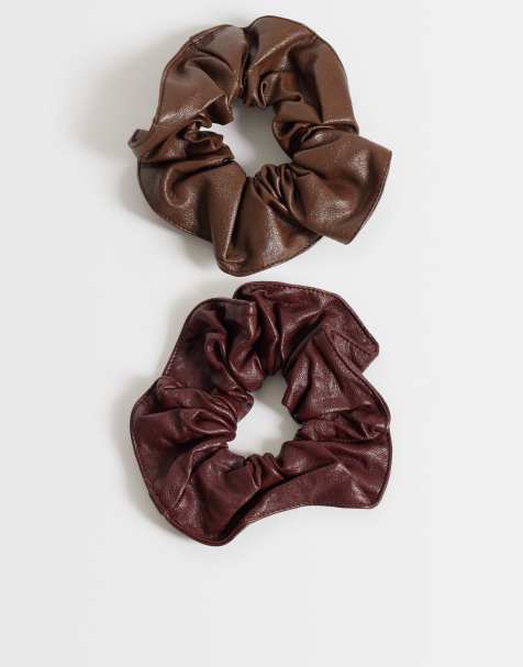 ONLY confezione da 2 scrunchies in pelle sintetica marrone e bordeaux - view 1