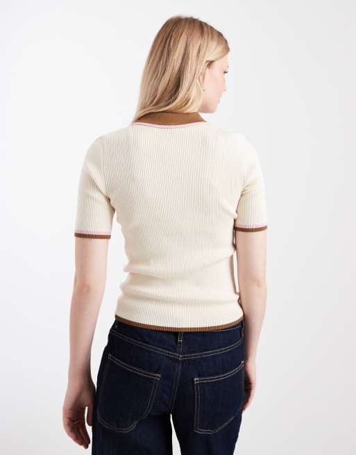 ONLY contract collar knit polo shirt in cream, 4 of 4