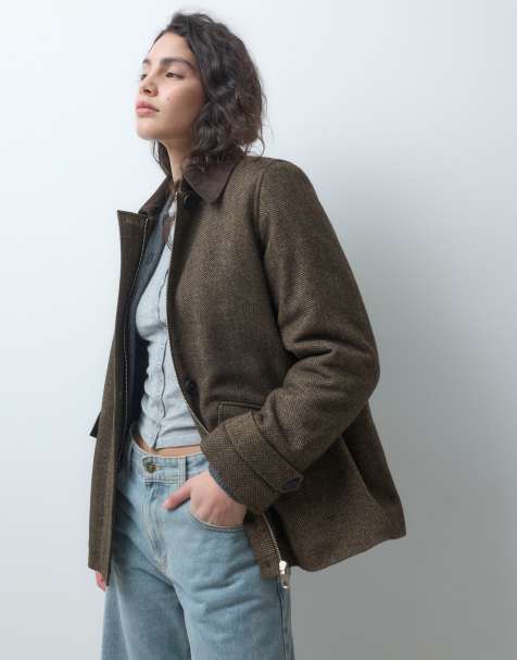 ONLY contrast collar cord jacket in brown - view 1