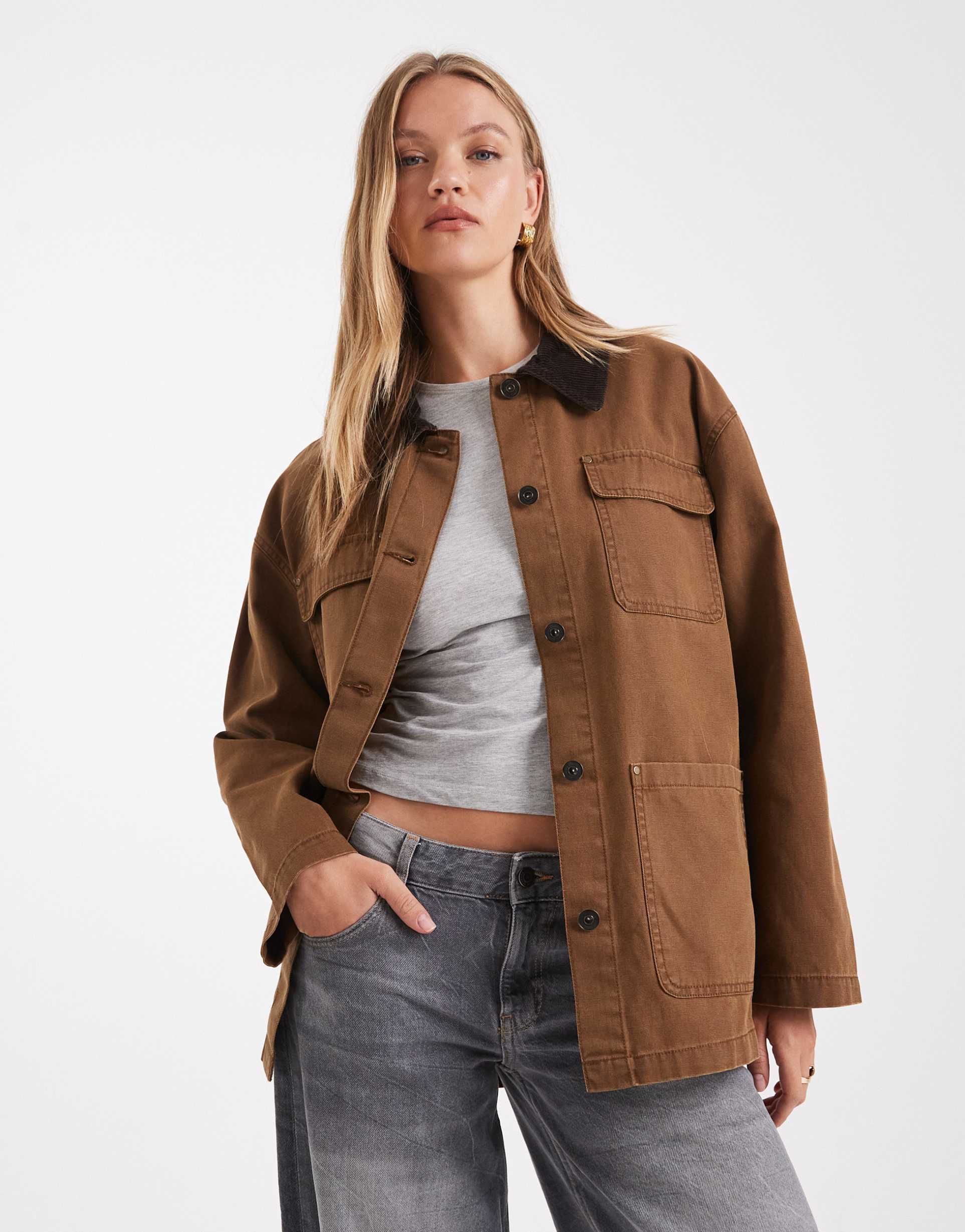 only contrast detail barn trench coat in light brown