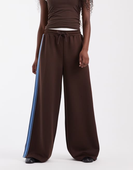 ONLY contrast panel wide leg pants in brown, 2 of 5