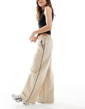 ONLY contrast piping wide leg pants in beige