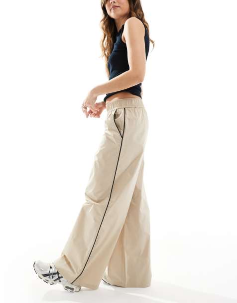 ONLY contrast piping wide leg trousers in beige - view 1