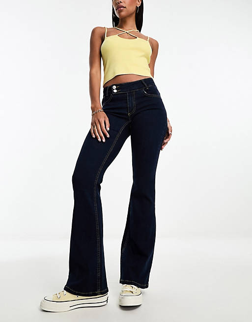 Only contrast stitch flared jeans in dark blue | ASOS