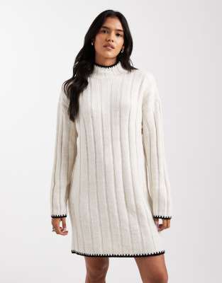 ONLY contrast stitch knitted mini dress in white