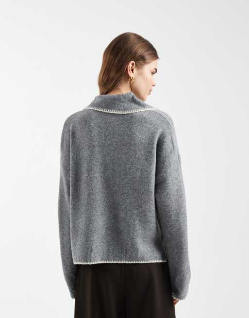 ONLY contrast stitching knit polo shirt in gray, 3 of 4