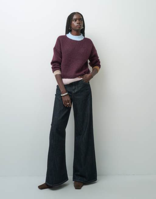 ONLY contrast trim high neck jumper in brown, 2 of 4