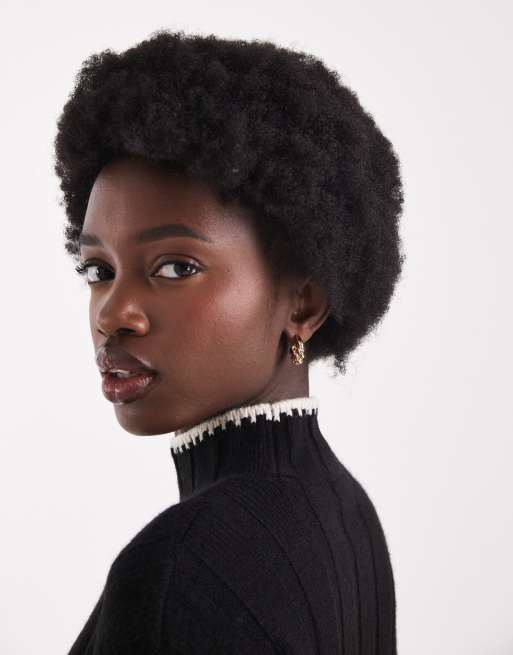 ONLY contrast trim knit cropped sweater in black, 2 of 4