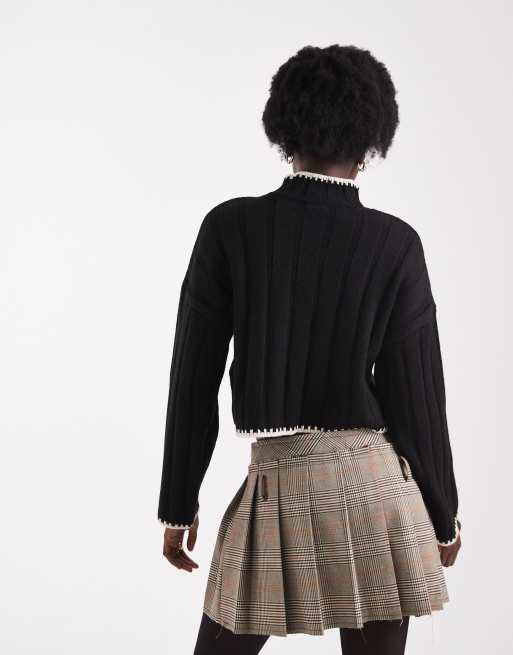 ONLY contrast trim knit cropped sweater in black, 4 of 4