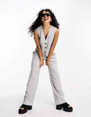 contrast waistband tailored pants in gray - part of a set