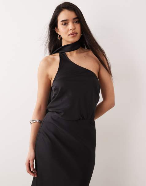 ONLY - Coordinato nero con top monospalla con foulard e gonna lunga - view 1