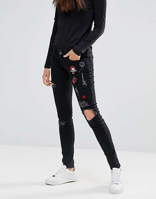 Only Coral Badge Skinny Jeans | ASOS