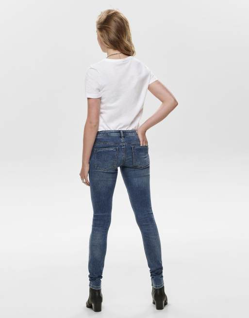 ONLY Coral Life skinny jeans med mycket låg midja i blå denim, 2 av 6