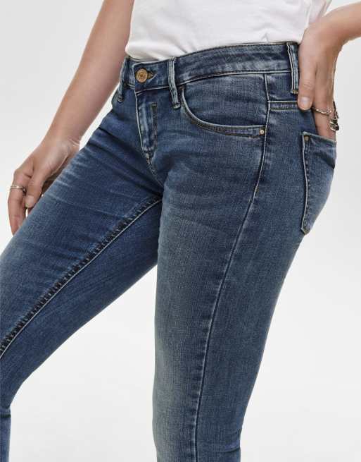 ONLY Coral Life skinny jeans met superlage taille in blauw denim, 4 van 6