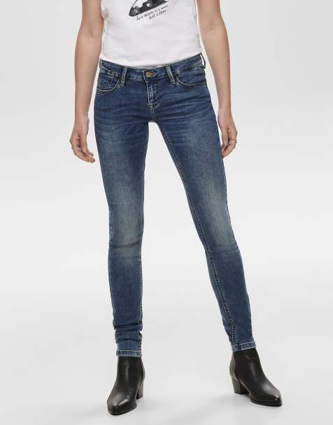 ONLY Coral Life super lavtaljede skinny-jeans i blå denim - view 1