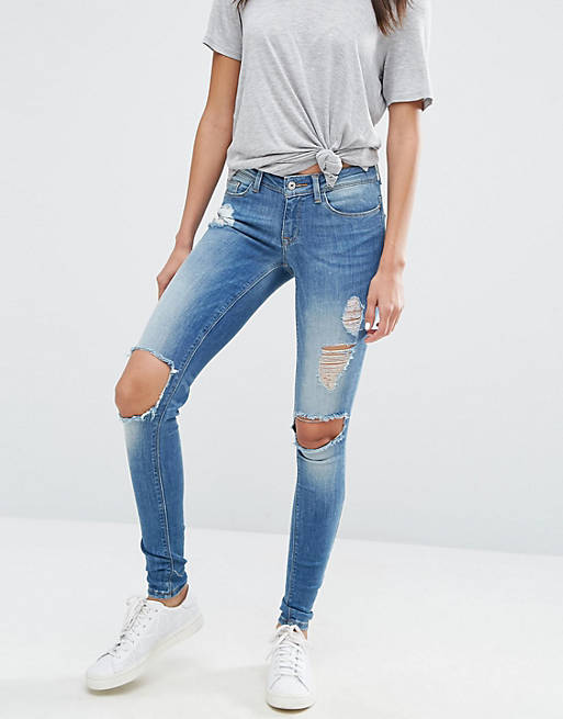 Only Coral Skinny Jeans With Big Holes Length 30 | ASOS