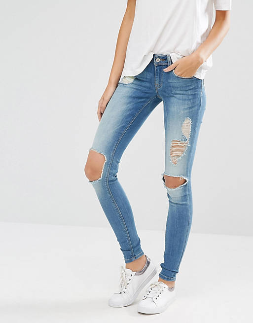 Only Coral Skinny Jeans With Big Holes | ASOS