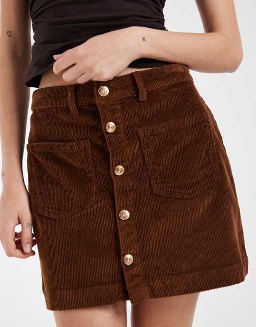 ONLY cord button through mini skirt in light brown, 3 of 5