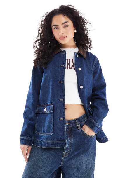 ONLY cord detail denim jacket in dark blue - view 1