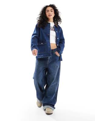 Only Cord Detail Denim Jacket In Blue