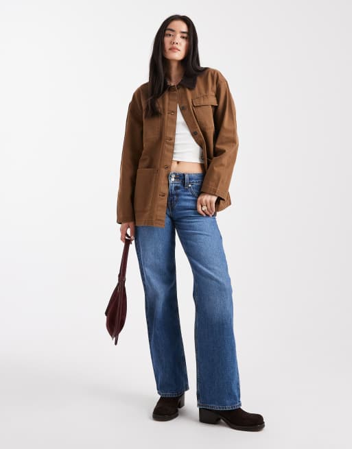 ONLY corduroy collared long barn jacket in brown