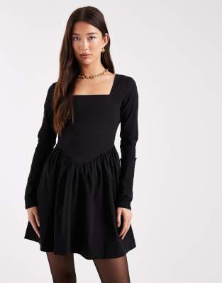 chinese dress ladies Annika Black Off Shoulder Long Sleeve Corset Dress With Crystal Trim ( main image 1