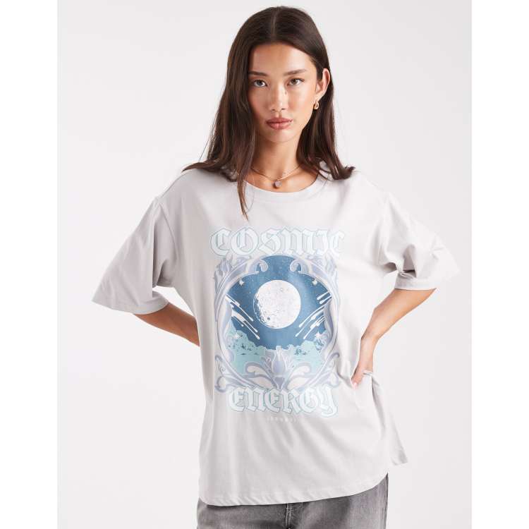 ONLY cosmic graphic oversized fit t-shirt in dark gray ASOS
