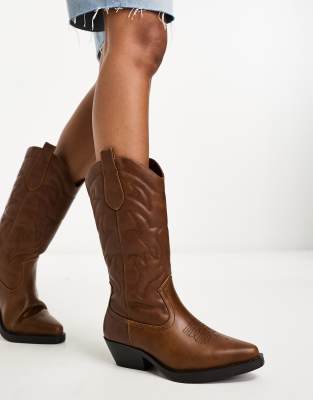 Only - Cowboystiefel in Braun mit Absatz-Brown