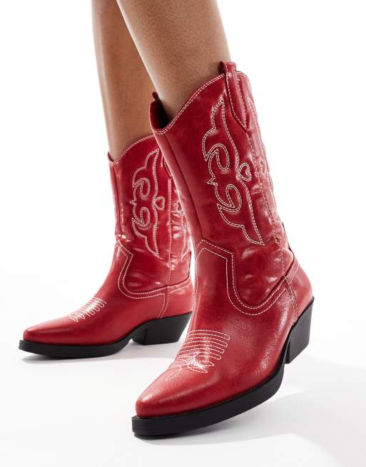 Gürtel Westernstiefel Mit Absatz ONLY – Cowboystiefel In Rot Mit