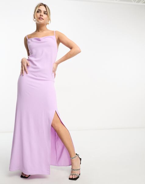 Only cowl neck maxi dress with side slit in lilac - view 1