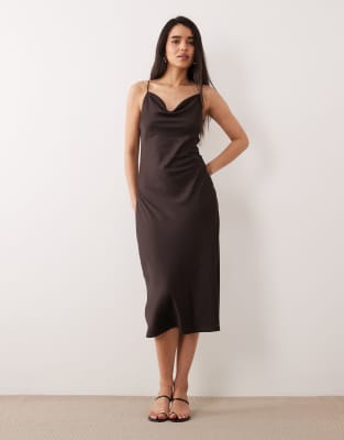 Only Cowl Neck Midi Dress In Brown