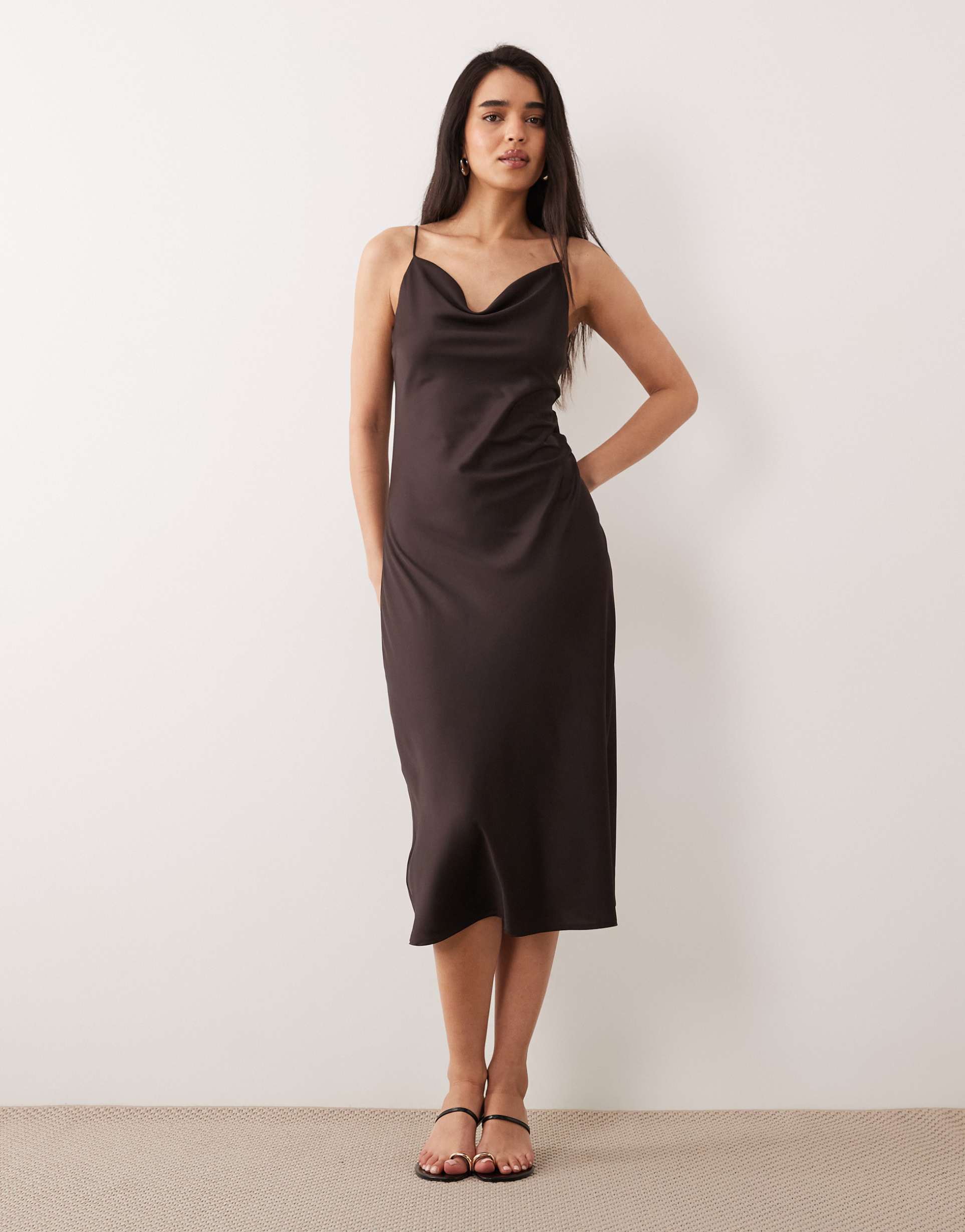 only cowl neck midi dress in chocolate brown