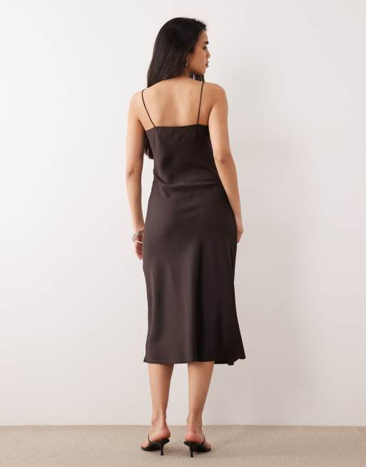 ONLY cowl neck midi dress in chocolate brown, 4 of 4