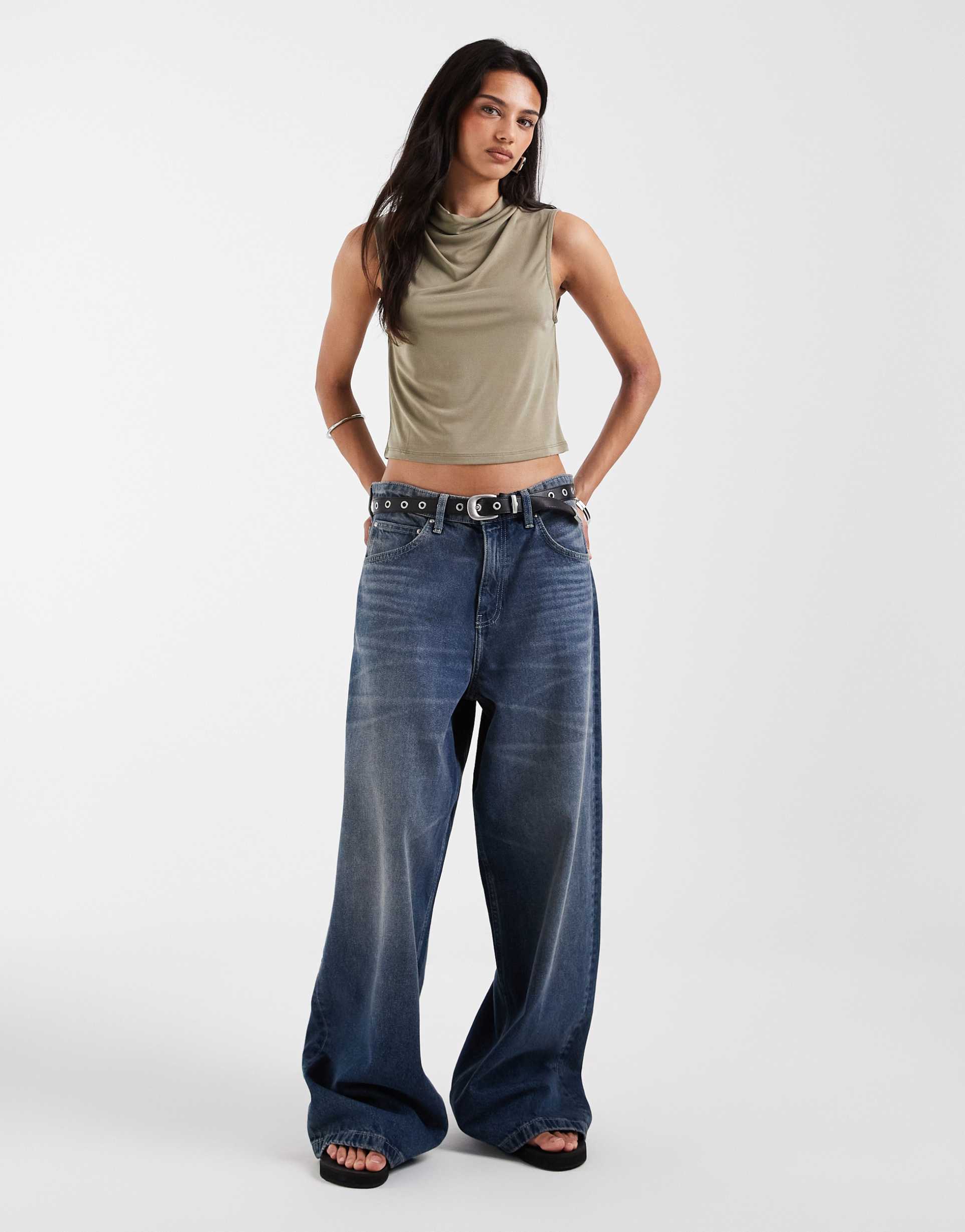 only cowl neck top in light khaki
