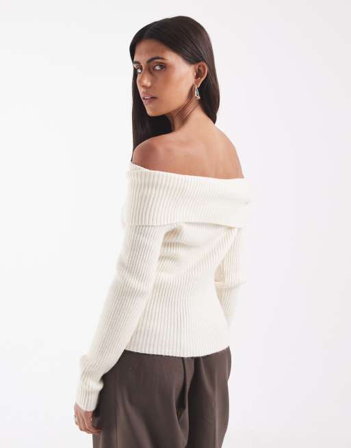 ONLY - Cremefarvet striktrøje med offshoulder-design , 4 af 4