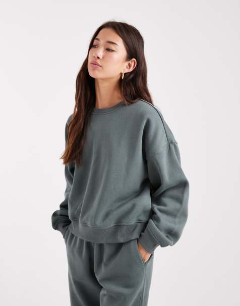 ONLY crew neck drop shoulder sweatshirt co-ord in green - view 1
