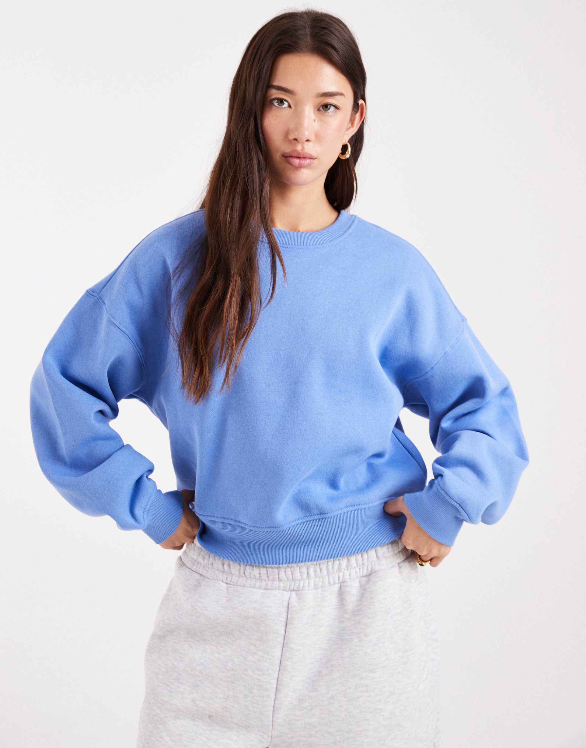 only crew neck drop shoulder sweatshirt in blue