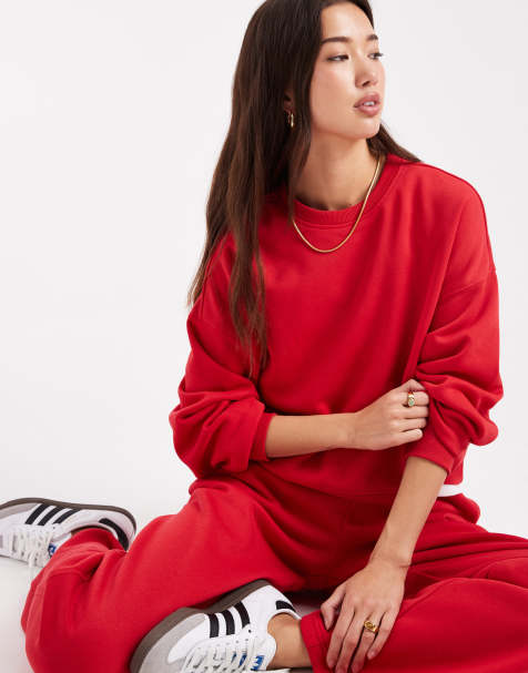 ONLY crew neck drop shoulder sweatshirt in red (Part of a set) - view 1