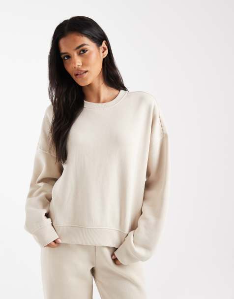 ONLY crew neck drop shoulder sweatshirt in stone (Part of a set) - view 1