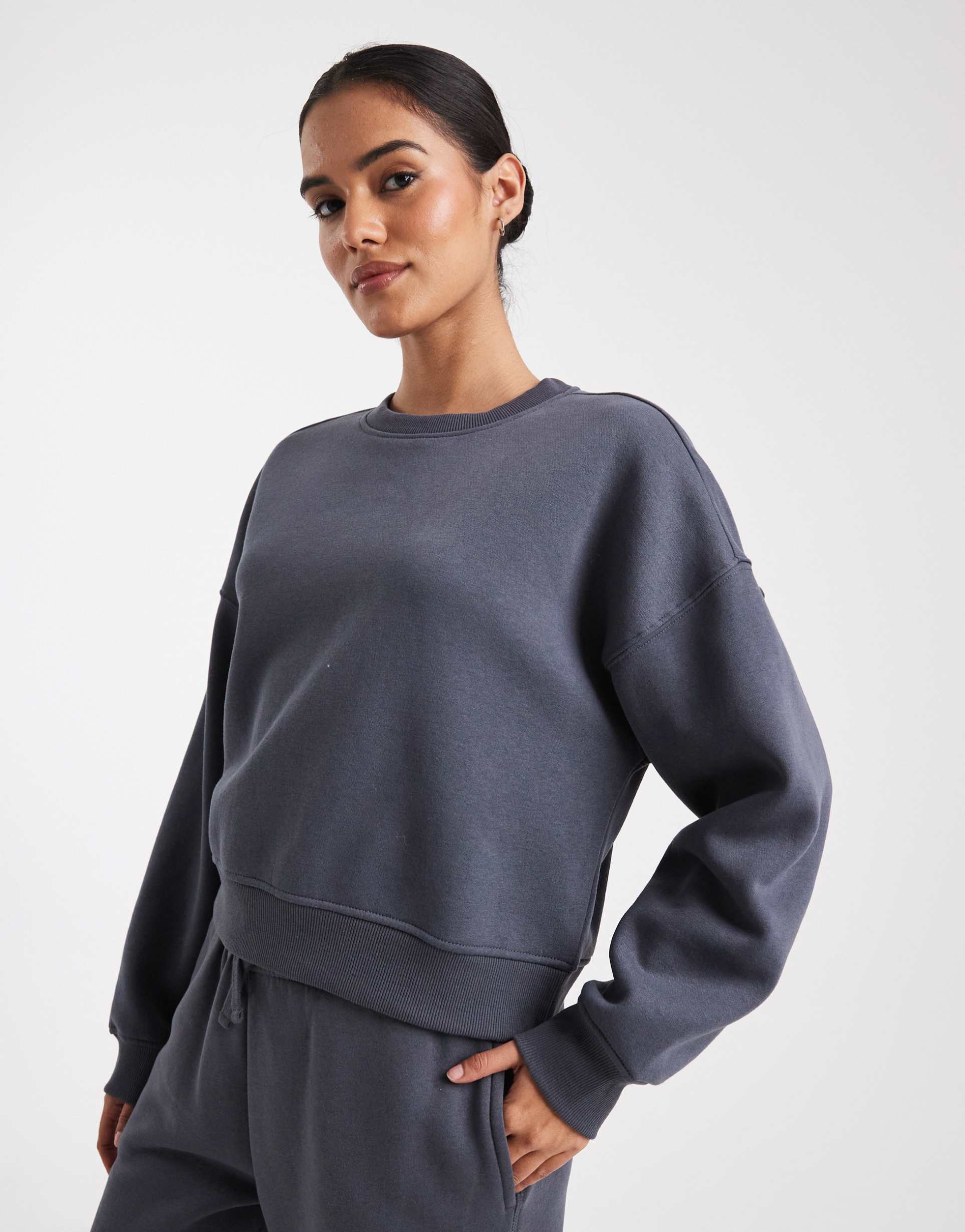 only crew neck dropped shoulders sweatshirt in ombre blue - part of a set