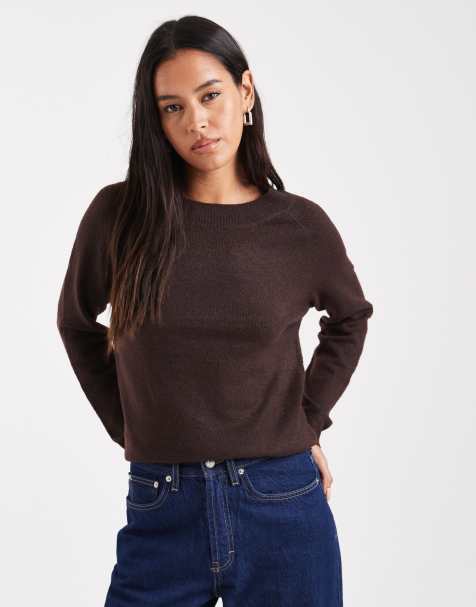 ONLY crew neck jumper in chocolate brown - view 1