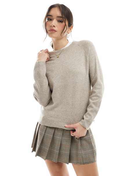 ONLY crew neck knitted jumper in beige melange - view 1